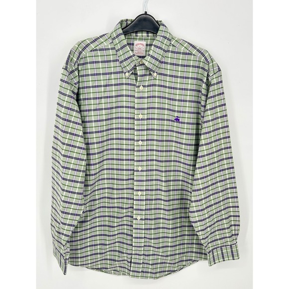 Brooks Brothers 346 Plaid Button Down Shirt Non Iron Supima Cotton Men L - CJ - Picture 6 of 7